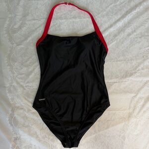 Speedo One-Piece Swimsuit‎ – Black with Red Straps Size 10